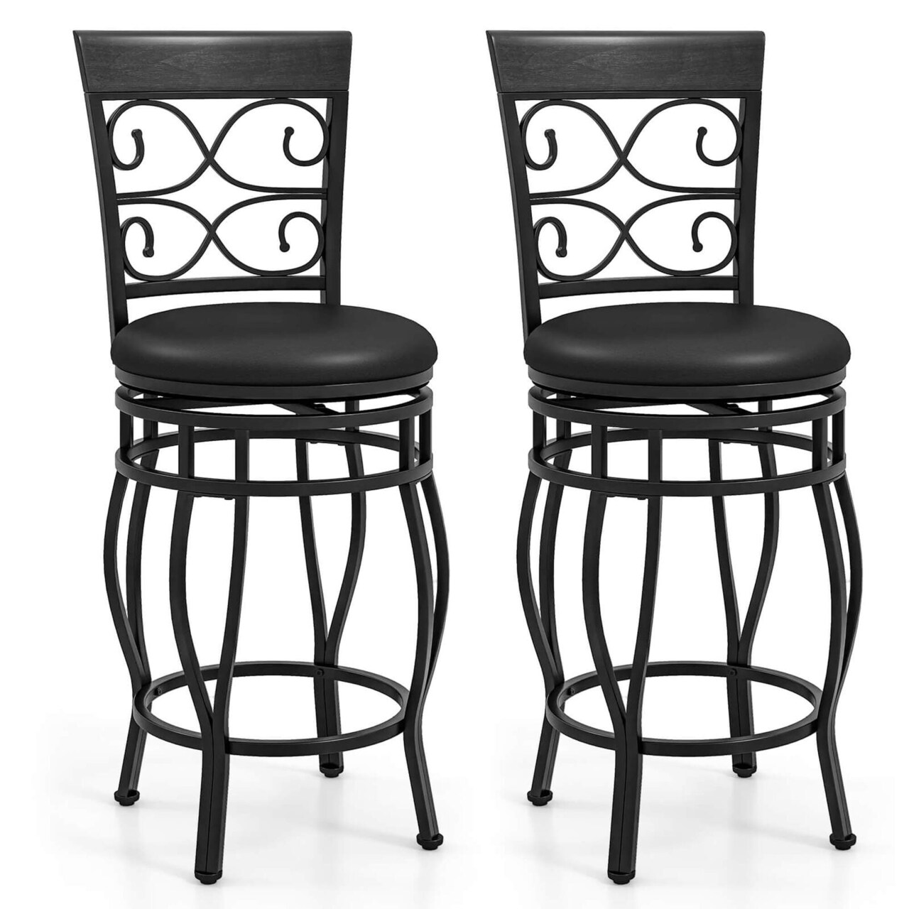 Costway Set of 2/4 Vintage Swivel Bar Stools 26" Bistro Upholstered Dining Chairs Black
